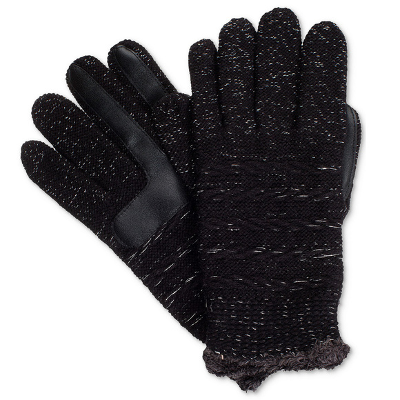 ISOTONER Black Sparkle Textured Knit smarTouch Microluxe Gloves One Size O/S - Picture 1 of 1